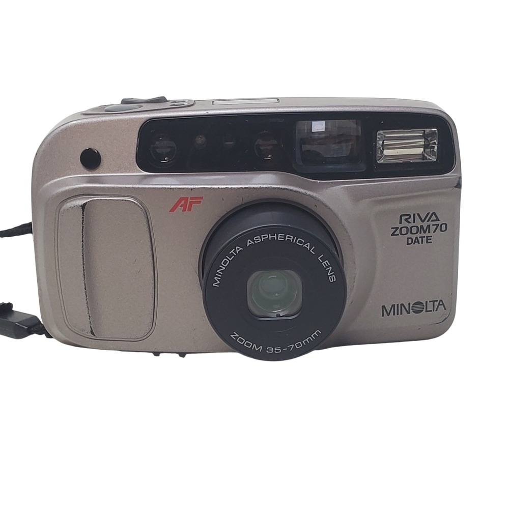 Minolta Riva Zoom 70 Date 35mm Point & Shoot Film Camera 35-70mm AF Lens Silver
